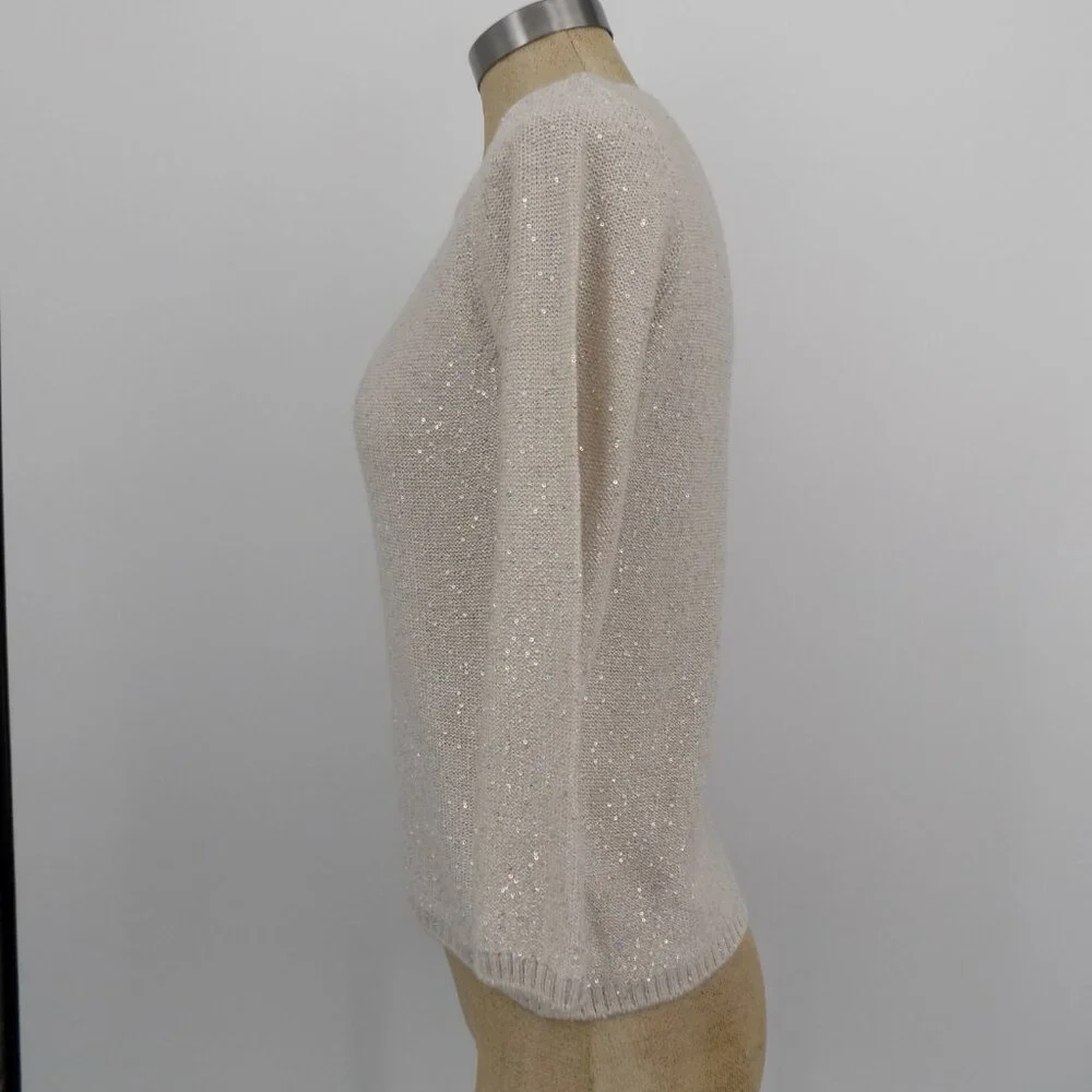 Luisa Spagnoli Women Beige Knitted Sweater Pullover Sequins Made in Italy Size S - Picture 2 of 9